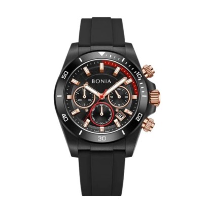 Bonia Chronograph BNB10882-1932C Black Silicone Strap Men Watch